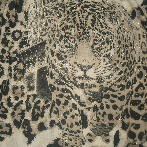 ARONIA black Grey white rhinestone snow leopard plus size mesh shirt blouse 3x - Picture 5 of 5